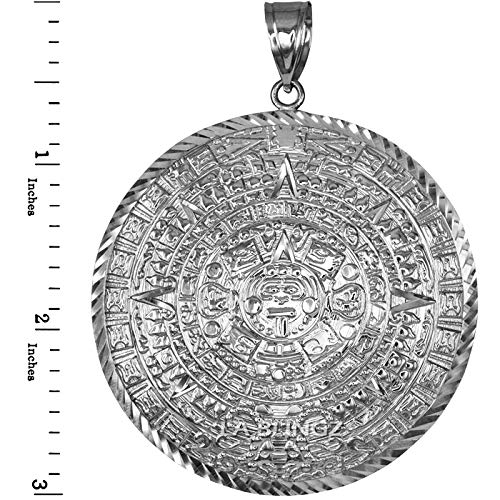 LA BLINGZ Sterling Silver Aztec Mayan Sun Calendar Ex-Extra Large Pendant (XXL)2