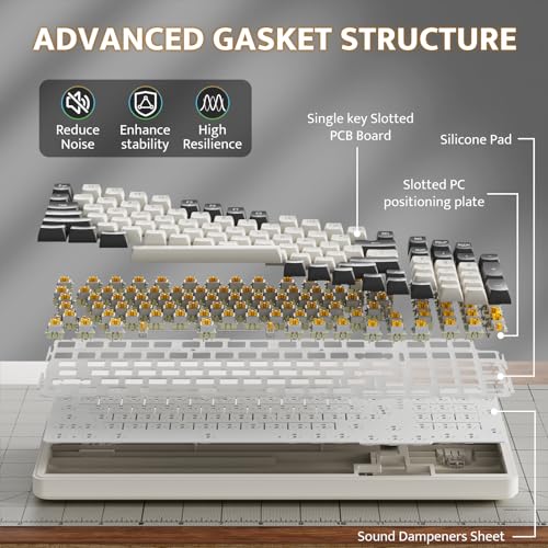 Image of darkFlash DF98 Wireless Mechanical Keyboard, 3-Modes BT /2.4GHz /USB-C, Gasket RGB, Hot Swappable Thocky Keyboard, Pre-lubed Linear Yellow Switch, 98 Keys for PC /Tablet /PS /Xbox(Gray)