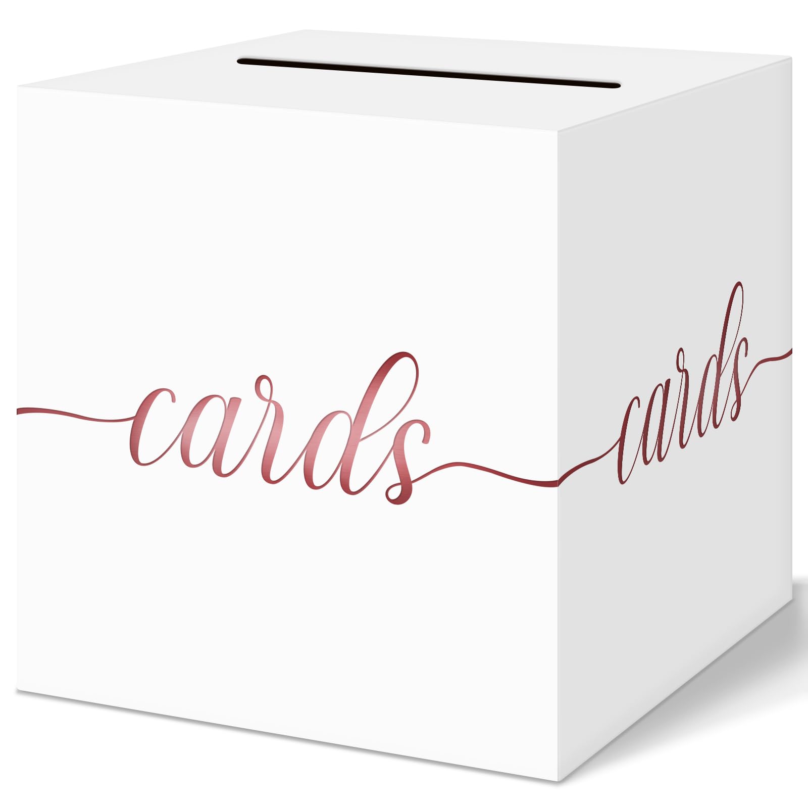 QIKSION Elegant White Card Box for Party, Rose Gold Foil Wedding Card Box