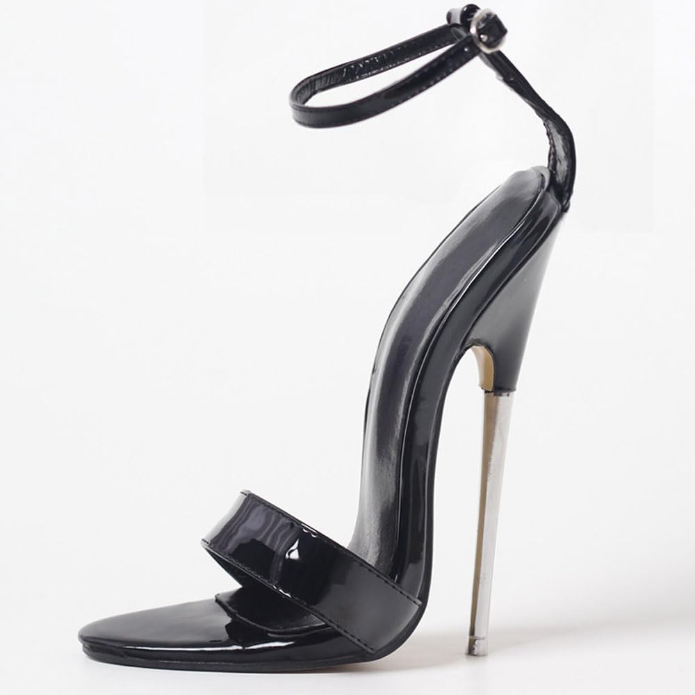 PROMI Tacones Altos Sandalias De Tacón Alto 18CM Stiletto Heels Metal Negro