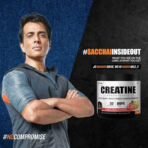 Image of Asitis Nutrition Atom Creatine Monohydrate Powder 100 grams - 32 Servings | Dope Free | Enhances Performance | Promotes Muscle Gains | Guava Chilli Flavour