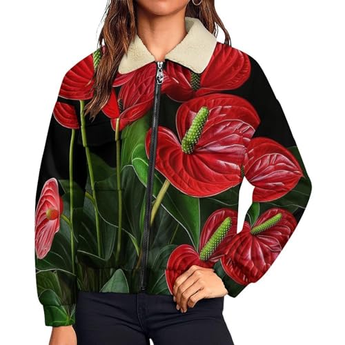 Veste polaire femme zippé avec motif fleurs et col à revers chaud