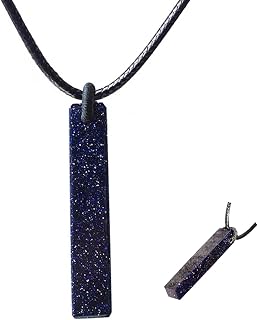 Blue sandstone Healing Crystal Pendant Necklace Rectangle Quartz Pendant Necklace Vertical Cuboid Bar Rectangle Pendant Square Stick Necklace Fashion Simple Style High Polished Star Bar Pendant for Men Women Boys Girls