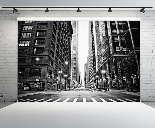 Fondo Chicago Skyline 7x5FT Ciudad Blanco y Negro miniatura 2
