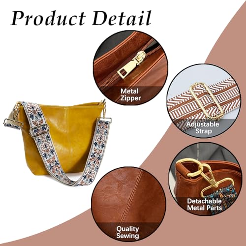 Image of Hobo Bags Vegan Leather Crossbody Bag Guitar Strap Shoulder Purses with Zipper Handbags for Women