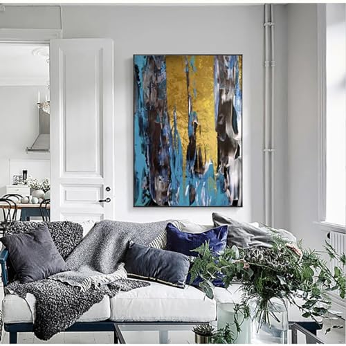 Art mural sur toile doré avec cadre noir 100x163 cm pour salon élégant