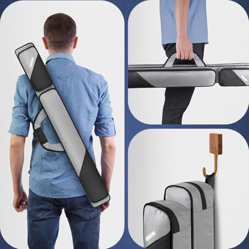 PEKREWS Pool Cue Case, Pool Stick Case 2x2 Holds 2 Sticks with 2 Accessory Zipper Pockets, Sturdy Polyester Pool Cue Carry Bag with Shoulder Strap Handle, Soft Billiard Cue Sling Bag for Men and Women
