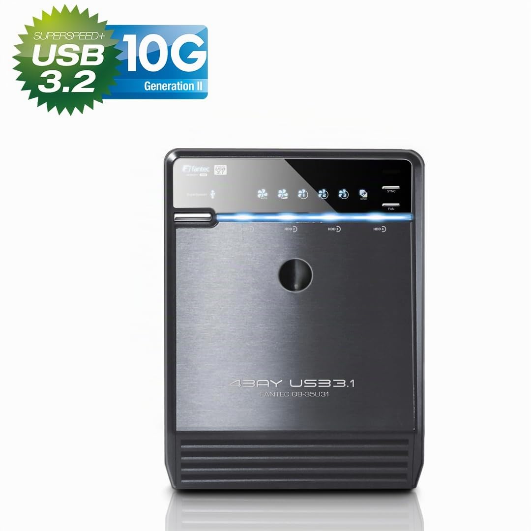FANTEC QB-35U31 Externes 4-fach USB-C 3.1 Festplattengehäuse für SSD und Festplatten, 2,5 Zoll & 3,5 Zoll, 10Gbit/s, SATA, Automatik Lüfter, Metall, schwarz