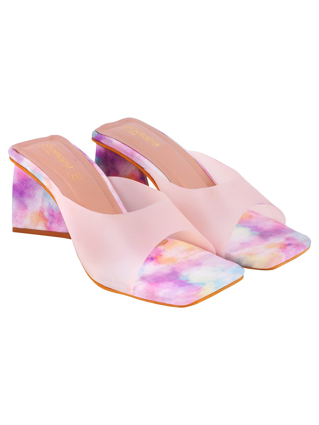 Shoetopia Trendy/Casual/Festive/Comfortable Square Toe Rainbow Print Pink Block Heels For Women & Girls (B0BFJC77CR) Amazon Price History, Amazon Price Tracker