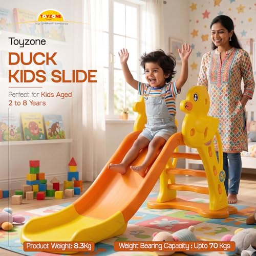 Image of Toyzone Duck Slide for Kids | Baby Play Slide | Indoor & Outdoor Kids Slider | Easy Assembly | Safe Rounded Design | BIS Certified | Made in India | Kids Slide for 2-8 Years, Upto 70 kgs