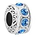 LuckyJewelry Filigree Charm 12 Colors Crystal Birthstone Spacer Round Beads Fit Charms Bracelet