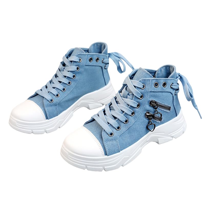 Women's High Top Sneakers - Zip Detail, Lace Up, Plus Size, Versatile Fashion Casual Platform Sports Shoes for All-Match