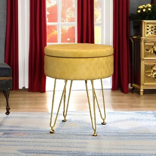 Cpintltr Velvet Storage Ottoman Round Footrest Stool Multifunctional Upholstered Ottoman Modern Accent Vanity Stools Tray Top Coffee Table Suitable for Living Room Bedroom Entryway - Image 3
