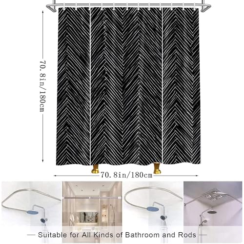 Rideau de douche rustique à rayures noires et blanches 160x160cm - 4