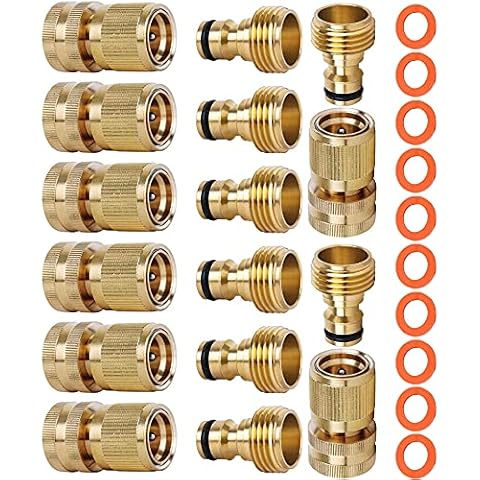 SHOWNEW 8Packs Garden Hose Quick Connectors, Solid Brass 3/4 inch GHT Thread Easy Connect Fittings No-Leak Water Hose Male Female Set Cover