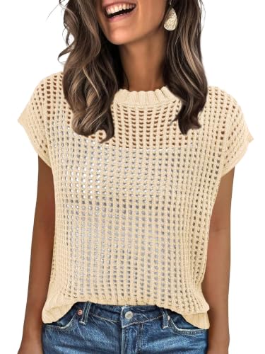 Image of ANRABESS Women's Tops 2026 Trendy Summer Shirts Crochet Cap Sleeve Knitted Sweater Spring Beach Vacation Clothes