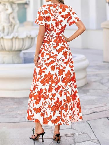 Image of BTFBM Womens Summer Floral Maxi Dresses V Neck Short Sleeve Boho Casual Flowy Long Wedding Guest Dress Beach Vacation