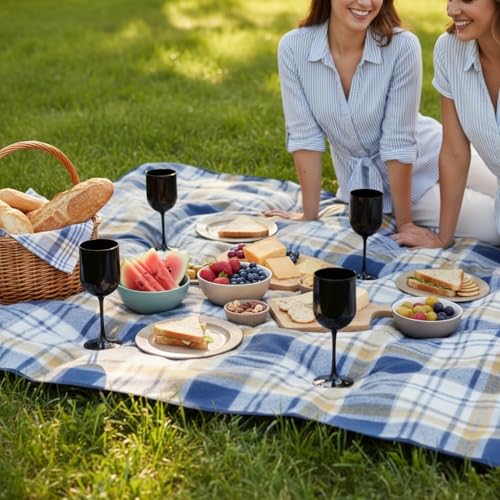 FOX & GRAPES Plastic Stemmed Wine Glasses | Unbreakable/Shatterproof, Reusable, Food Safe, Dishwasher Safe, For Birthday and Party, 16oz (Black, Set of 20) by FOX & GRAPES - Used condition - Image 5