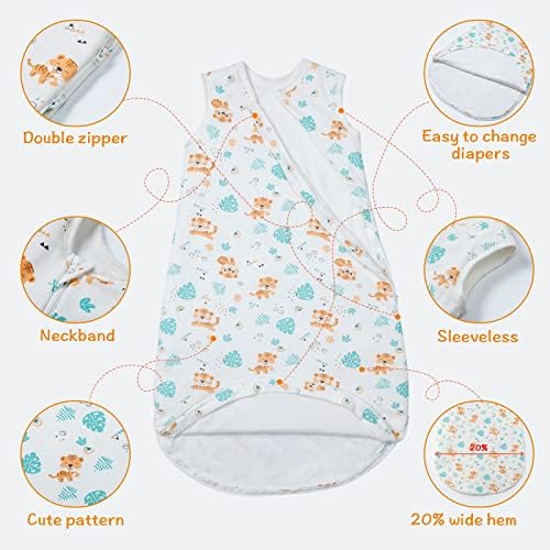beeweed Baby Sleeping Bag 1.5 Tog, 100% Cotton Soft Wearable Blanket, Unisex Sleeveless Baby Swaddle Sack for Toddlers, 2 Way Double Zip, All Seasons Baby Sleep Bag for 6-18 Months