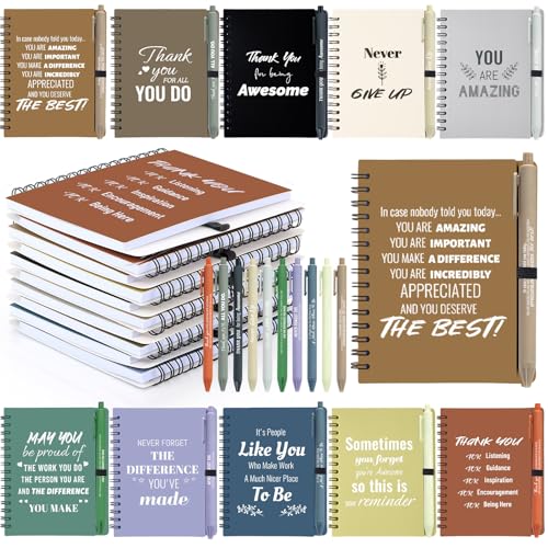 10 Sets/20 Pcs Employee Appreciation Gifts Bulk – Inspirational Notebooks with Motivational Pens,...