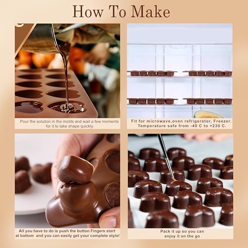Image of Moldberry Silicone Chocolate Moulds Set of 4 | 15-Cavity Heart, Rose, Square & Flower Shape Molds for DIY Homemade Chocolates, Jelly, Candy & Gummies | Non-Stick Silicone Baking Mould |