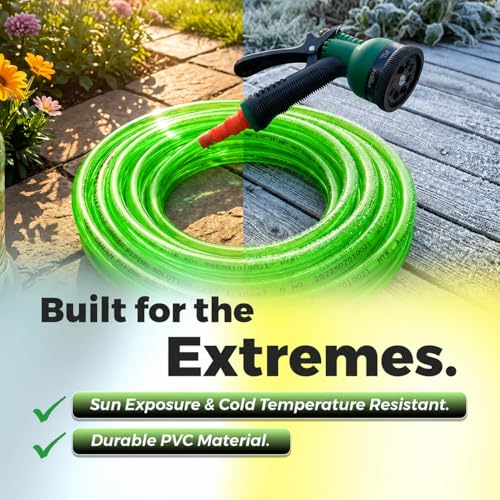 Image of Prayag Transparent Garden Pipe 15 Meter(49.21 Feet) 0.5 inch with Spray Gun | Flexible PVC Water Hose Pipe for Gardening, Car Wash & Home Cleaning | Lightweight & Durable - (Transparent Green)