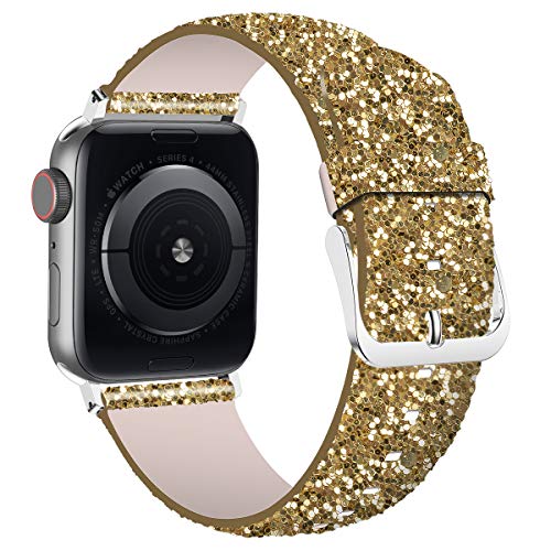 Iiteeology Compatible With Apple Watch Band 38Mm 40Mm 41Mm, Shiny Bling Glitter Leather Band For Iwatch Ultra Se2 Se Series 8/7/6/5/4/3/2/1 - Gold #TOP1