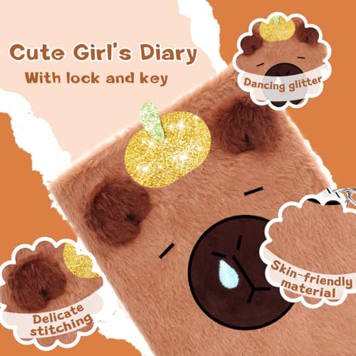 Image of Capybara Diary for Girls with Lock and Keys,Tie-Dye Fuzzy Journal for Kids,Hardcover Fluffy Locking Notebook for Writing and Drawing,4-12 Year Old Girl Birthday
