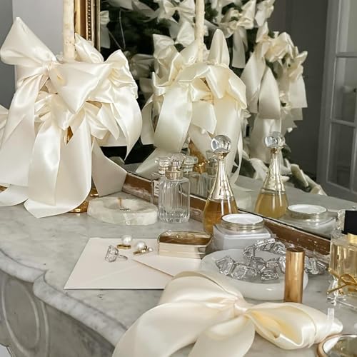 Image of Double Face Satin Ribbon 2 inch X 25 Yards Polyester White Ribbon for Gift Wrapping Very Suitable for Weddings Party Hair Bow Invitation Decorations and More