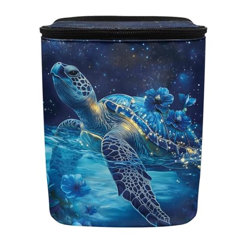 Image of Talayituse Turtle Daisy Galaxy Print Car Trash Bin, Large Size Auto Trash Can Adjustable Portable Garbage Can with Lid, Vehicle Hanging Bag for Headrest Front Back Seat