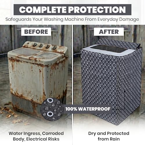 Image of DREAM CARE Waterproof & Dustproof Washing Machine Cover Top Load & Semi Automatic Suitable for 8 kg, 8.2 kg, 8.5 kg (89 x 99 x 55 cms)