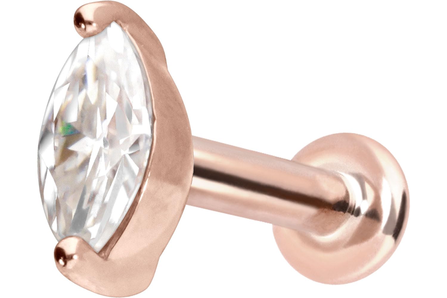PIERCINGLINE 14 Karat Gold Ohr-Piercing Labret mit Innengewinde MOISSANIT - OVAL Farb & Größenauswahl