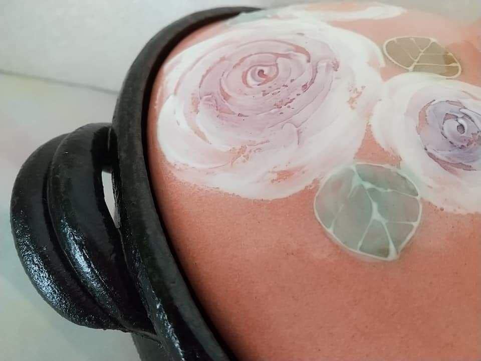 Amazon.co.jp: ゆずりは工房の姉妹ブランド工房風花 土鍋 彩バラ 8号