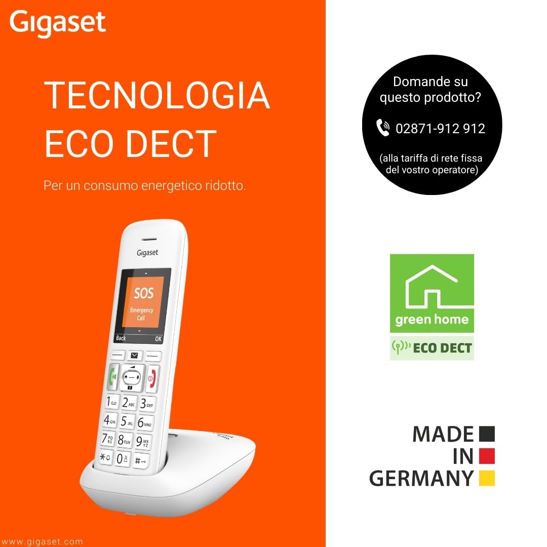 Gigaset E390 Telefono DECT, Numeri Grandi, Suonerie Forti, Bianco | Esclusione suoneria fasce orarie, [Versione Italiana]