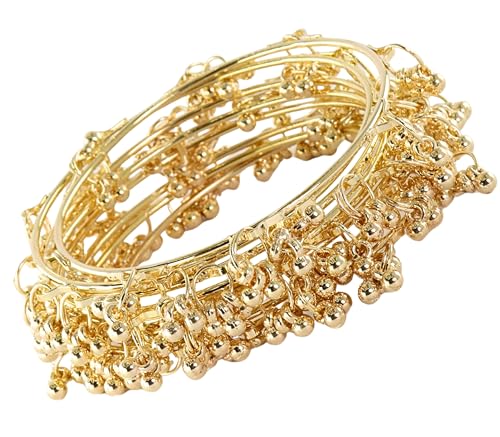 Image of NMII Ethnic Wear Bangles Gold-Tone Alloy with Musical Ghungroo Charms | Women Fashionable Jewelry | Designer Bracelet Bangles For Girls | Viral Kashmiri Chudiya for Weddings, Festivals & Parties