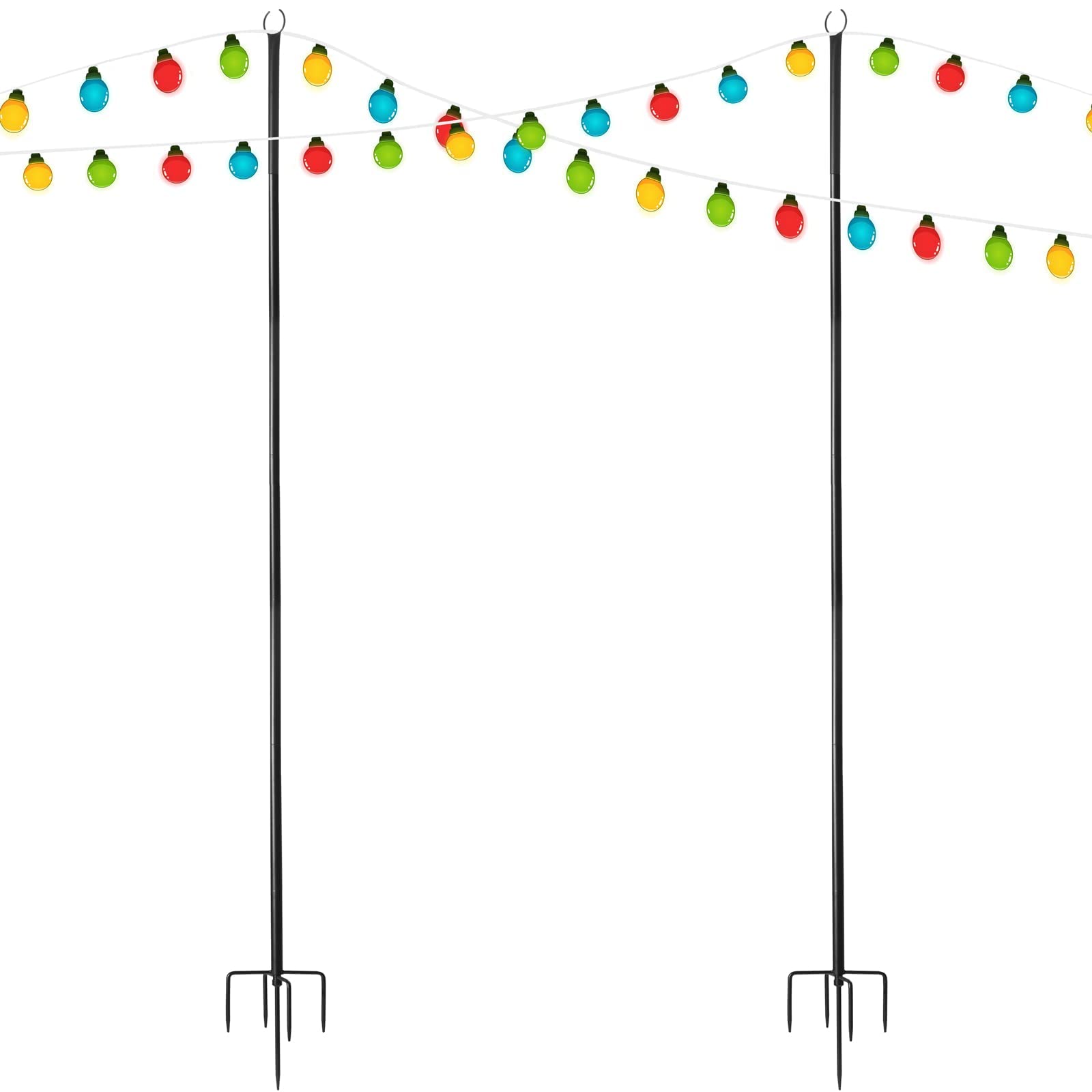 Floroom FLORECORD 2 Pack Heavy Duty 10ft Adjustable Outdoor Metal String Light Poles Lighting Stand to Hang LED Lights for Outside, Backyard Accessories, Garden, Wedding, Party
