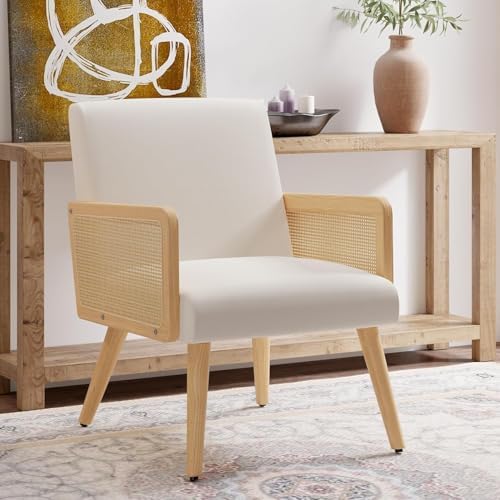Nebuaegis Accent Chair with Rattan Arms, Living Room Chairs with ...