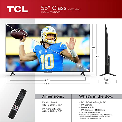 Image of TCL 55-Inch Class S4 4K LED Smart TV with Google (55S450G, 2023 Model), Dolby Vision, HDR Pro, Atmos, Assistant Built-in Voice Remote, Works Alexa, Streaming UHD Television