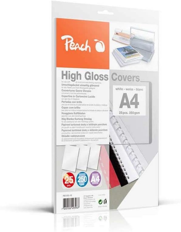 Peach PB100-16 A4 High Gloss Cover Sheets - White