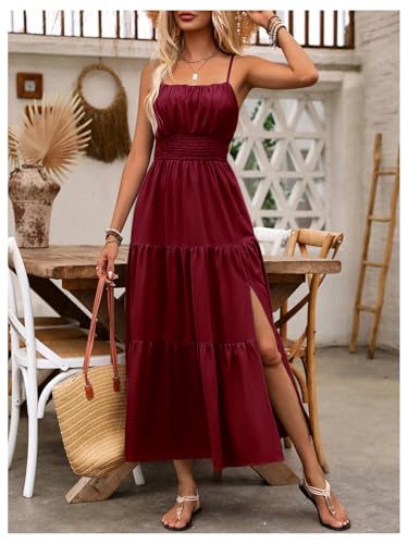 Image of BEAUDRM Women's Summer Maxi Dresses Boho Summer Wedding Guest Dress Beach Vacation Outfits Cruise Flowy Milkmaid Sundresses