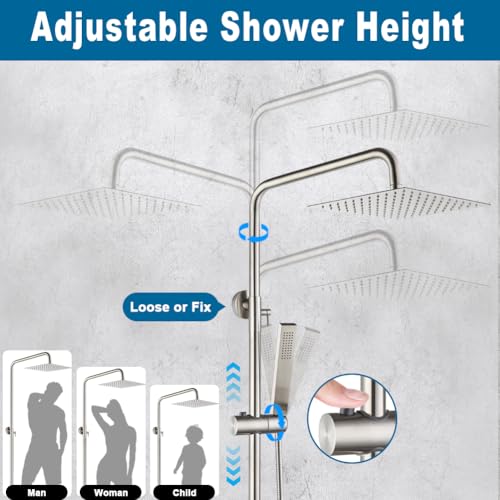 Kit de ducha exterior Brushed Nickel con grifería de una sola manija, montaje en pared, alta presión, sistema con ducha de 8 pulgadas y rociador manual combinado miniatura 6