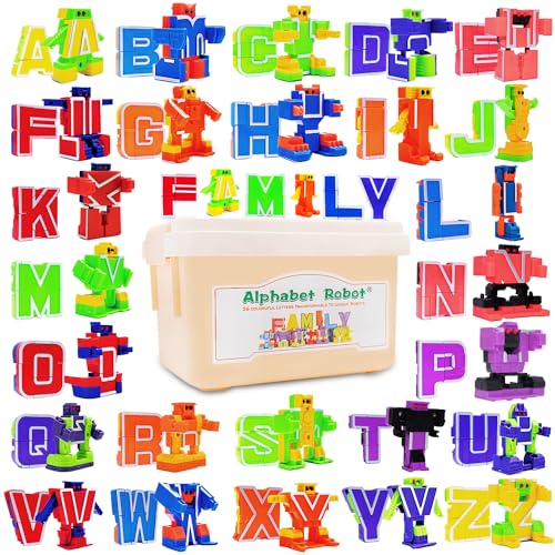 Image of 26 Pieces Alphabet Robots for Kids Alphabet Learning Toys Alphabots Transform Letters for Educational ABC Learning Toys for Kids Ages 3-5 Alphabet Blocks Toys Birthday Gifts for Toddler Boys Girls