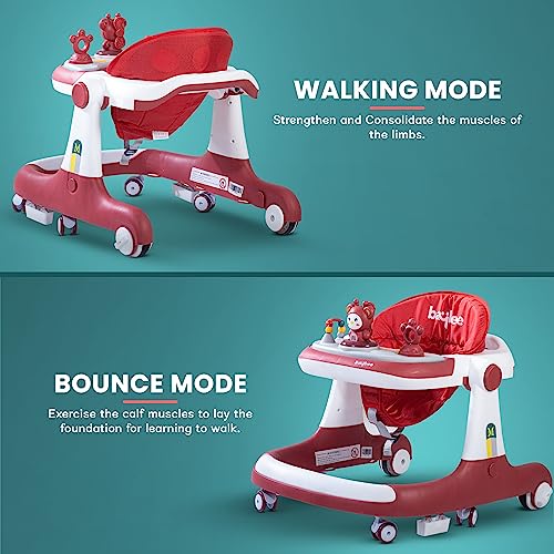 Image of Baybee Magnum 2 in 1 Baby Walker for Kids, Round Kids Push Walker with Parental Handle & Height Adjustable, Foldable Activity Walker for Baby with Musical Toy Bar for 6-18 Months Boys Girls (Red)