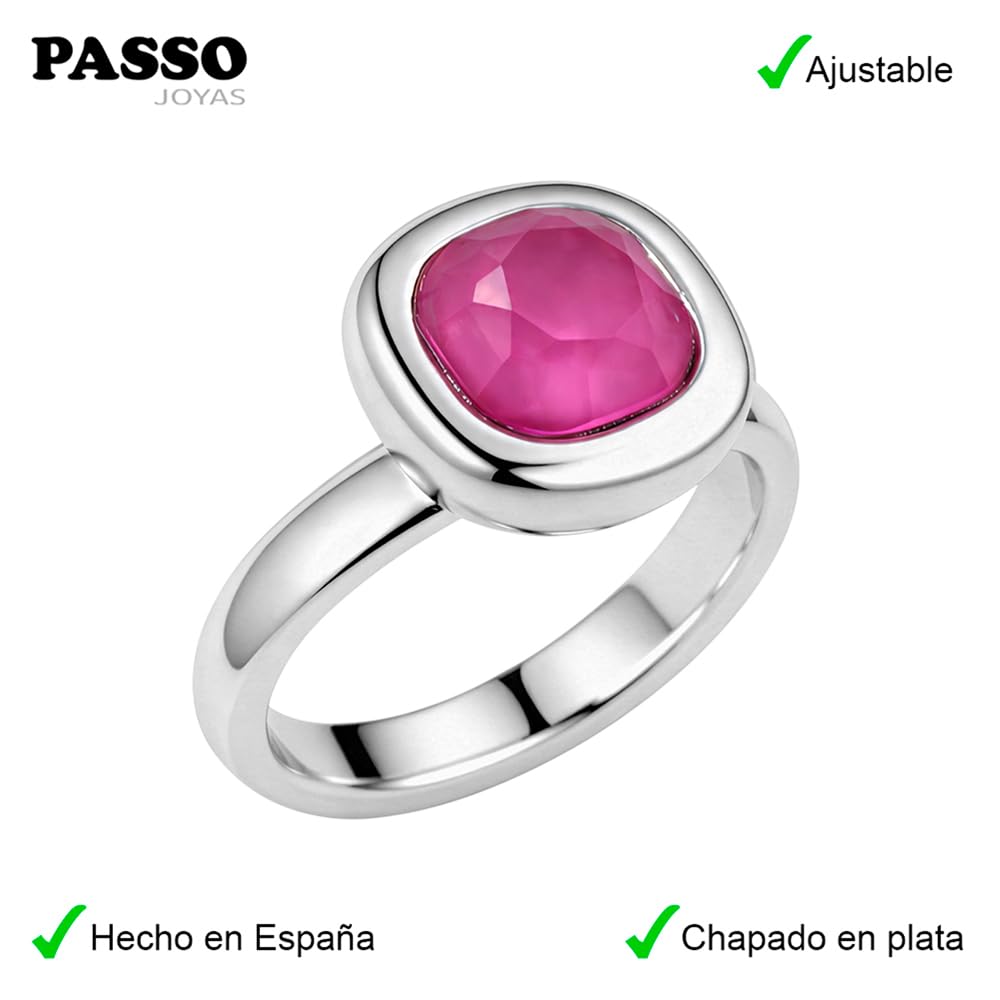 Passo Anillo piedra fucsia para mujer en plata. Este anillo Solien tiene un cristal tallado en acabado cerámico muy original, además de ser un modelo ajustable