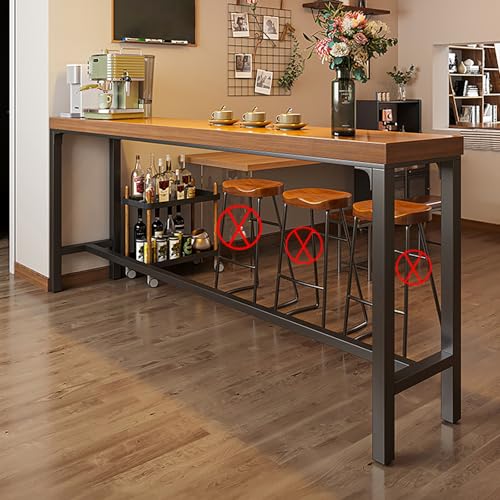 Mesa de bar industrial de madera maciza, mostrador rectangular con base de caballete para espacios estrechos en sala de estar o isla de cocina