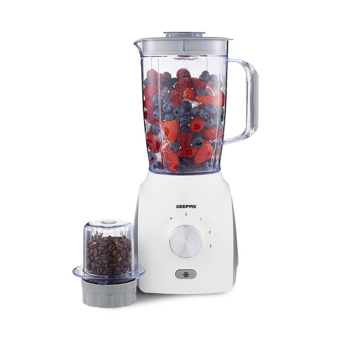 GEEPAS Food Jug Blender |1.8L Smoothie Maker & 60G Spice Mill 600W White