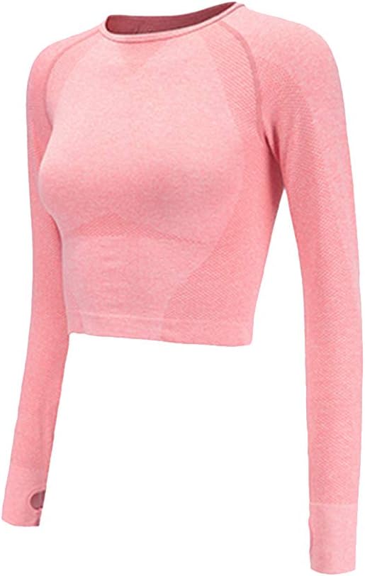 Long Sleeve Workout Shirts for Women Gym Running Seamless Yoga Tops Thumb Hole Cropped Long Sleeve Crop Tops for Women