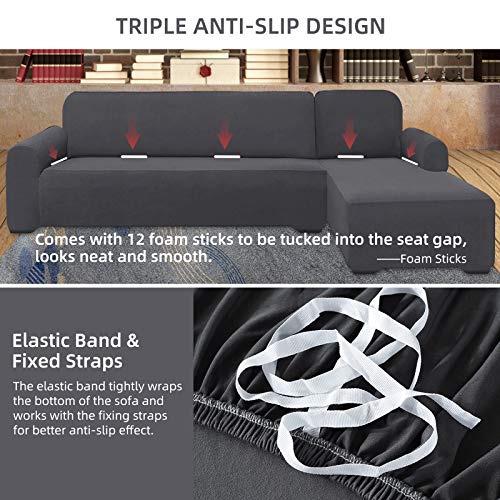 Hdcaxkj Sectional Couch Covers Stretch Water Resistance L Shape Sofa Cover Universal 2 Piece Thick L-Shaped Slipcovers Set Living Room Anti Slip Dogs Pets Furniture Protector (Gray, Large) #TOP4