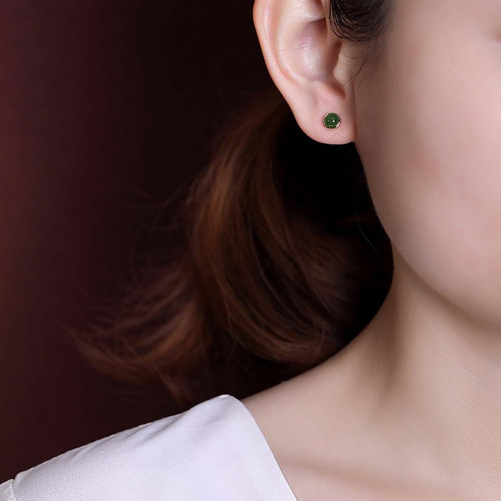 WBDWWTD Natürliche grüne Jade Ohrstecker, Hetian Ohrringe für Damen Herren Sterling Silber Ohren, Hotan Schmuck