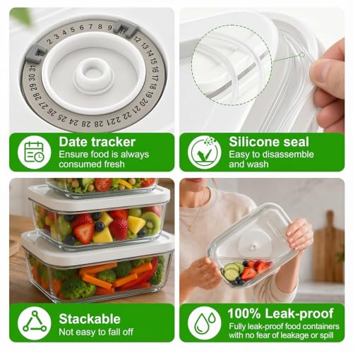 Image of Vacuum Seal Containers,3pcs Glass Vacuum Seal Containers for Food Storage
